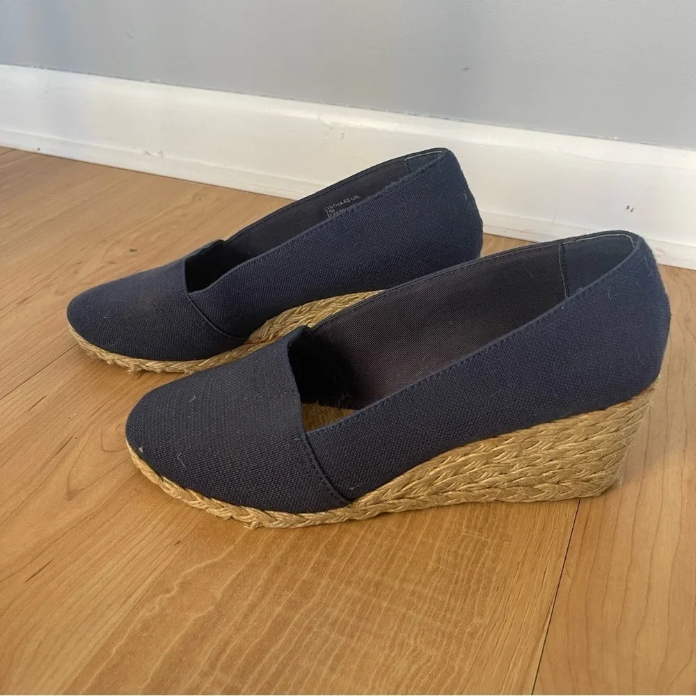 Ralph Lauren LRL Black Cynthia Wedge Espadrilles 7.5 Stretch Twill